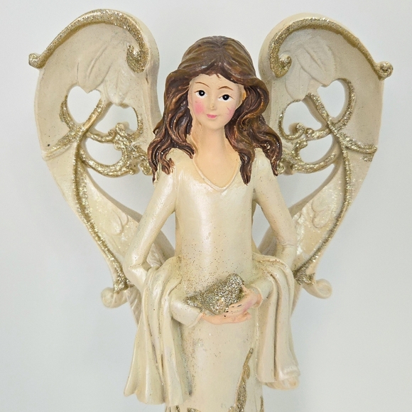 Angel Pearlized Ivory & Gold Glitter Large 13" Tabletop Decor Figurine - Picture 2 of 6